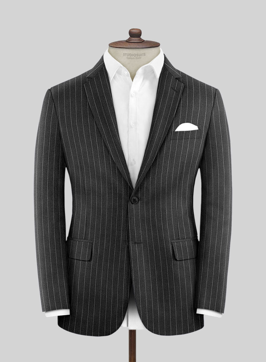 Italian Afito Dark Gray Chalkstripe Flannel Suit - StudioSuits