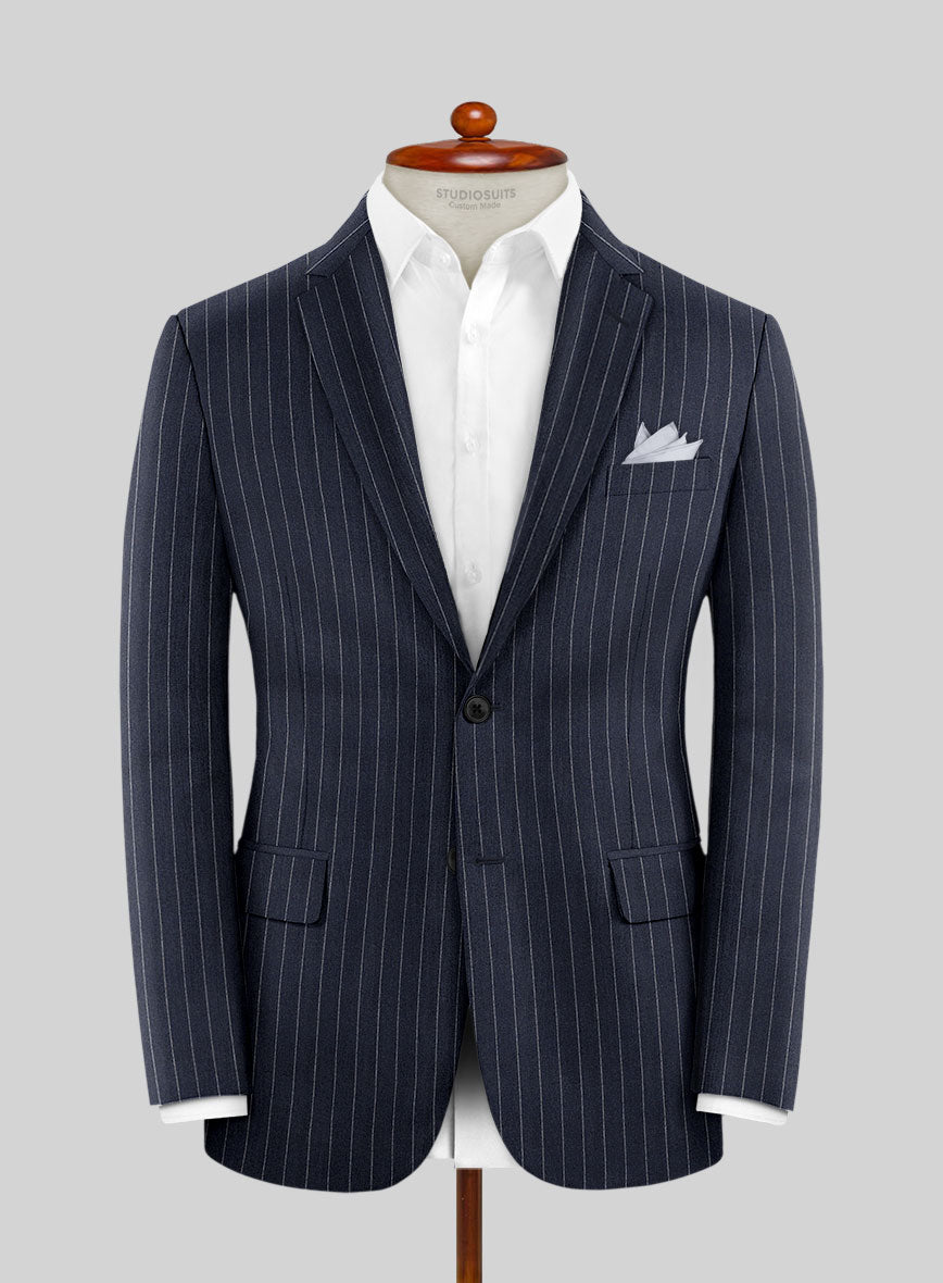 Italian Afito Indigo Blue Chalkstripe Flannel Jacket - StudioSuits