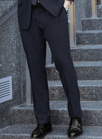 Italian Afito Indigo Blue Chalkstripe Flannel Pants - StudioSuits