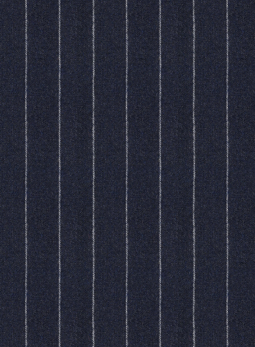 Italian Afito Indigo Blue Chalkstripe Flannel Pants - StudioSuits