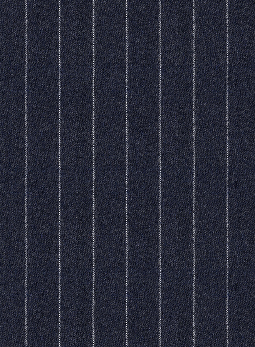 Italian Afito Indigo Blue Chalkstripe Flannel Pants - StudioSuits