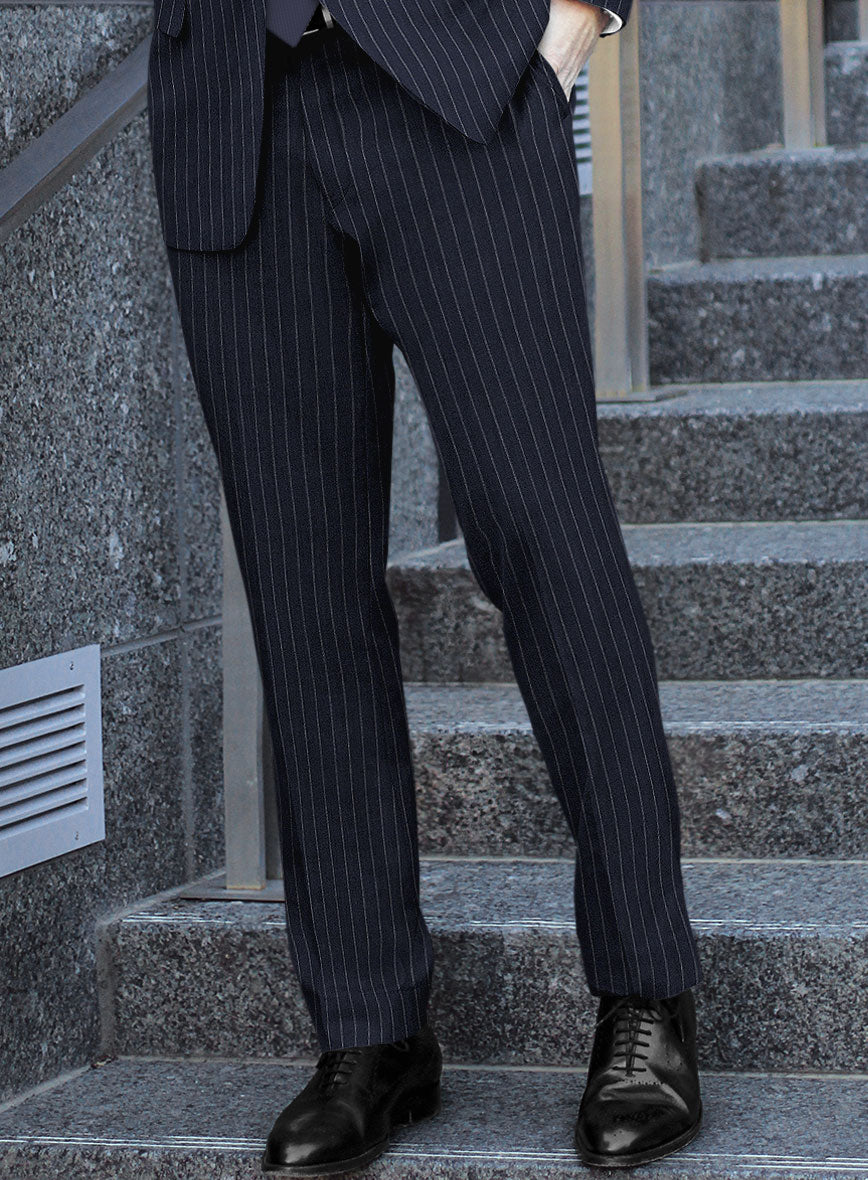 Italian Afito Indigo Blue Chalkstripe Flannel Suit - StudioSuits