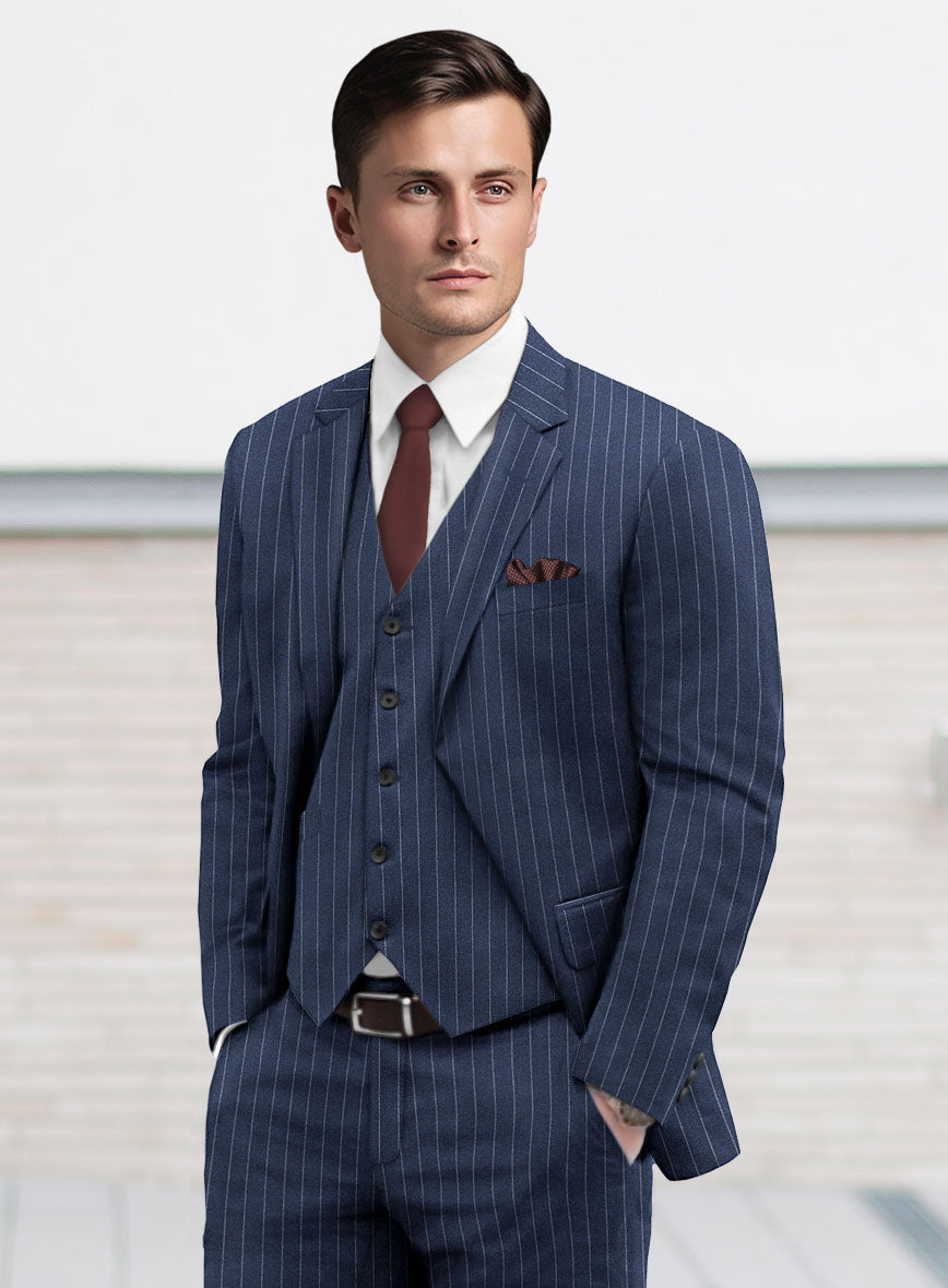 Italian Afito Royal Blue Chalkstripe Flannel Jacket - StudioSuits