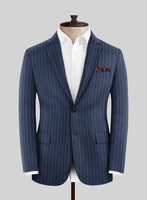 Italian Afito Royal Blue Chalkstripe Flannel Jacket - StudioSuits