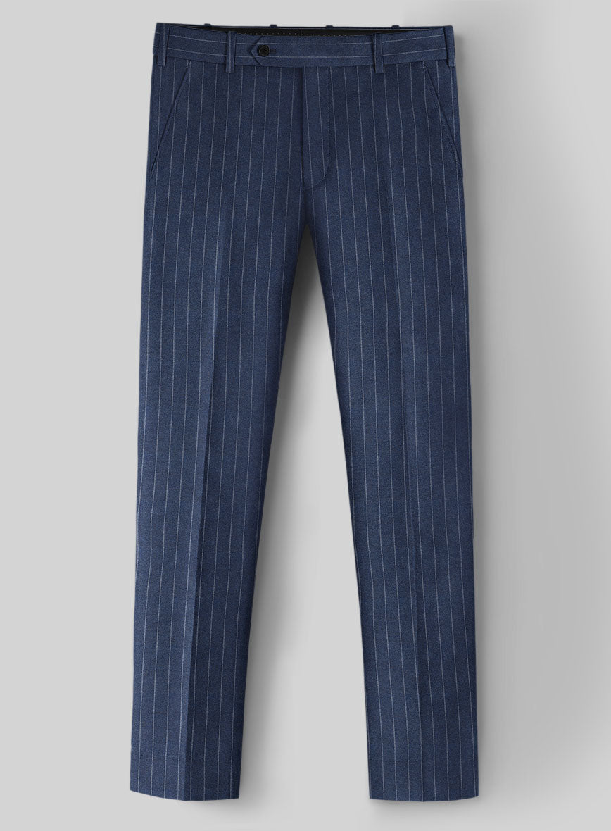 Italian Afito Royal Blue Chalkstripe Flannel Pants - StudioSuits