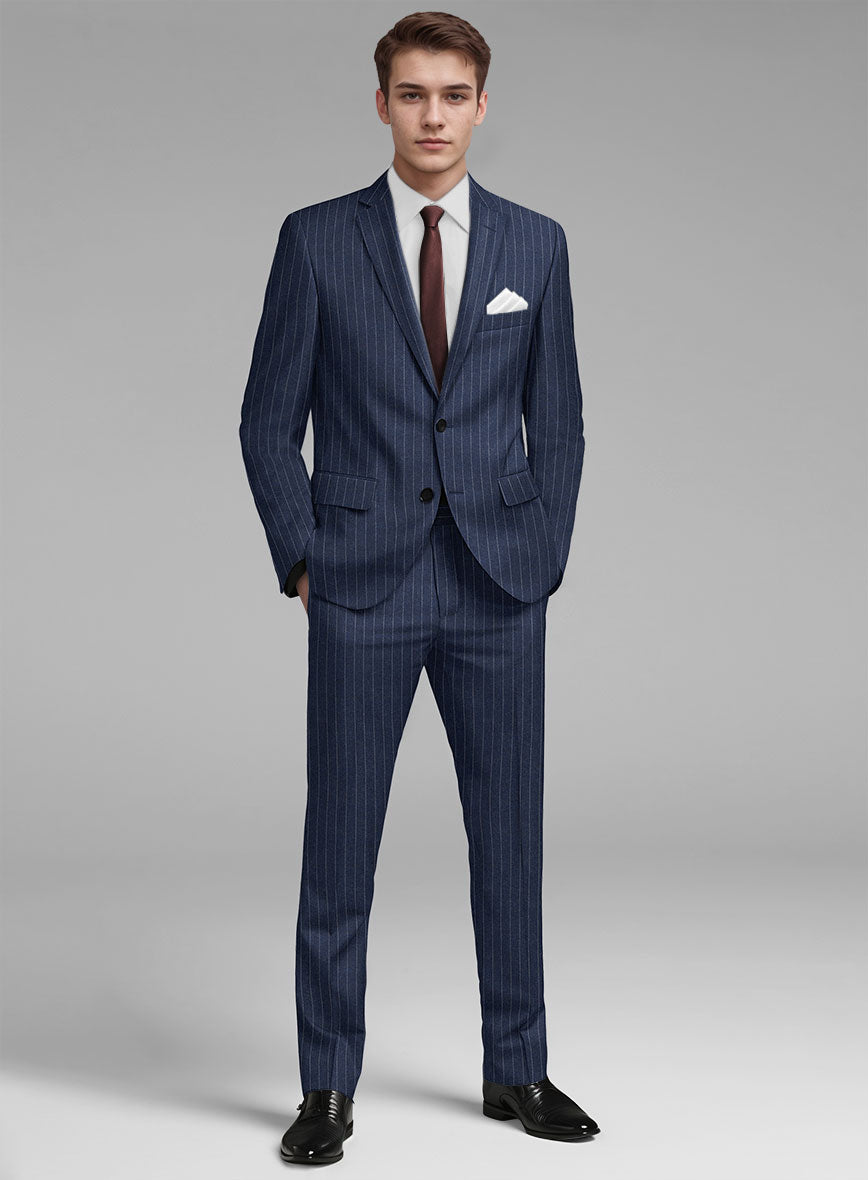 Italian Afito Royal Blue Chalkstripe Flannel Suit - StudioSuits