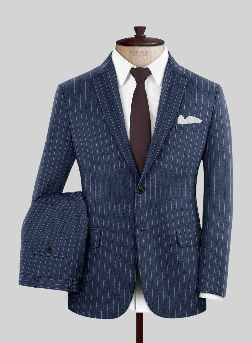 Italian Afito Royal Blue Chalkstripe Flannel Suit - StudioSuits