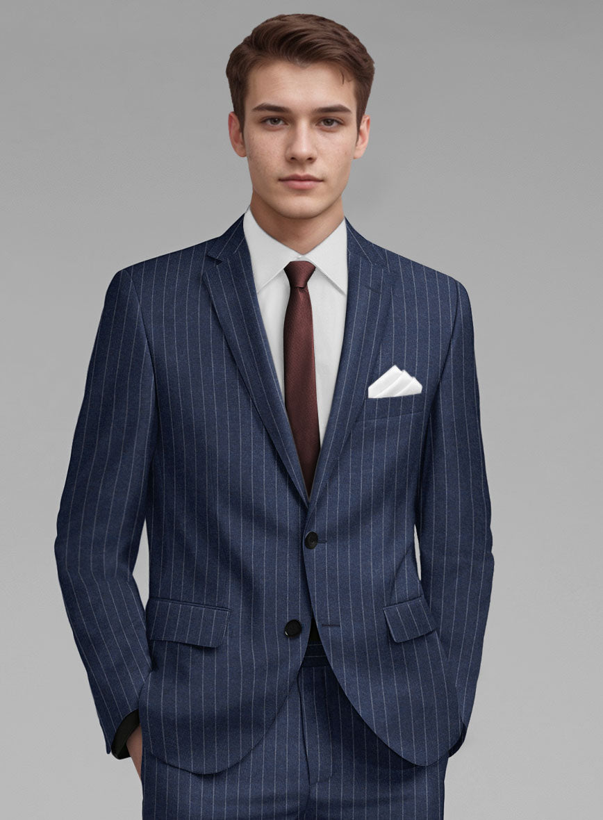 Italian Afito Royal Blue Chalkstripe Flannel Jacket - StudioSuits