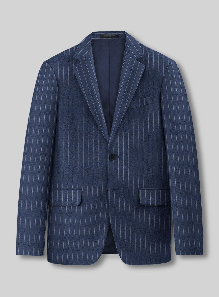 Italian Afito Royal Blue Chalkstripe Flannel Jacket - StudioSuits