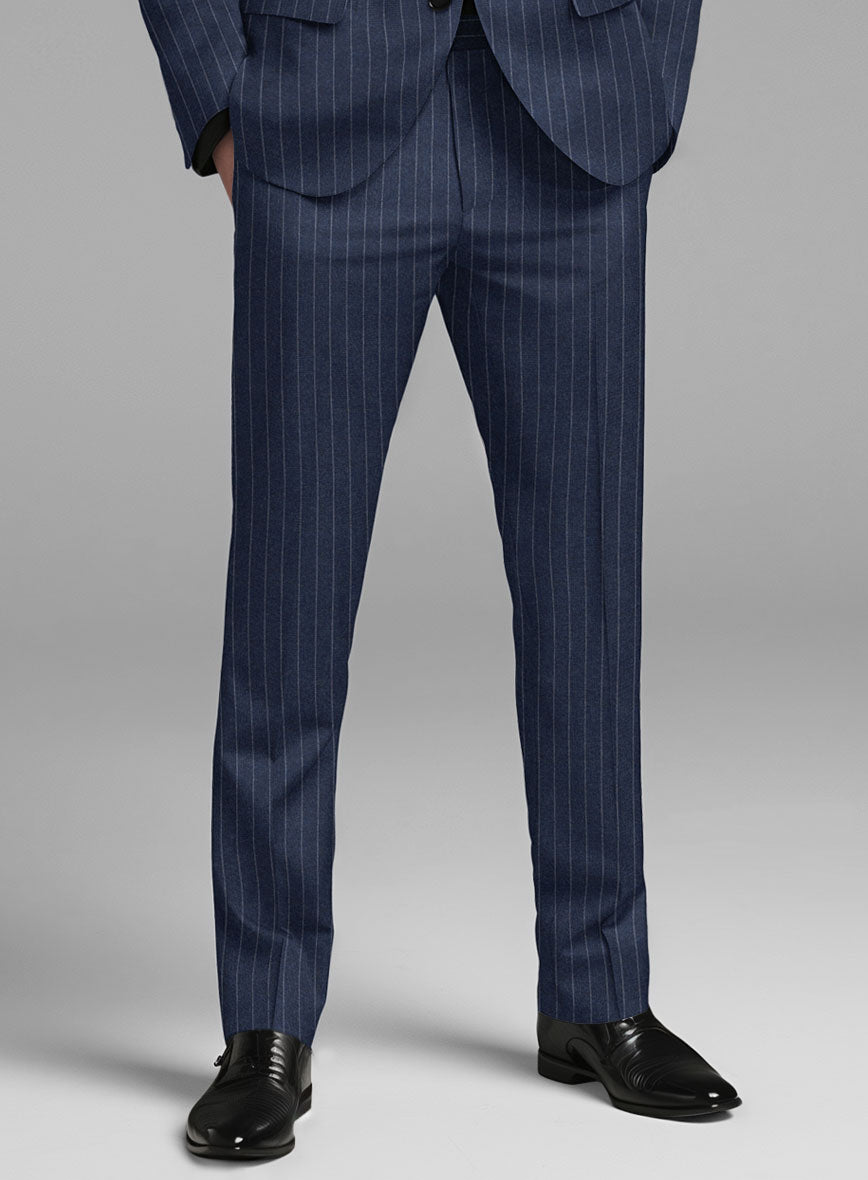 Italian Afito Royal Blue Chalkstripe Flannel Pants - StudioSuits