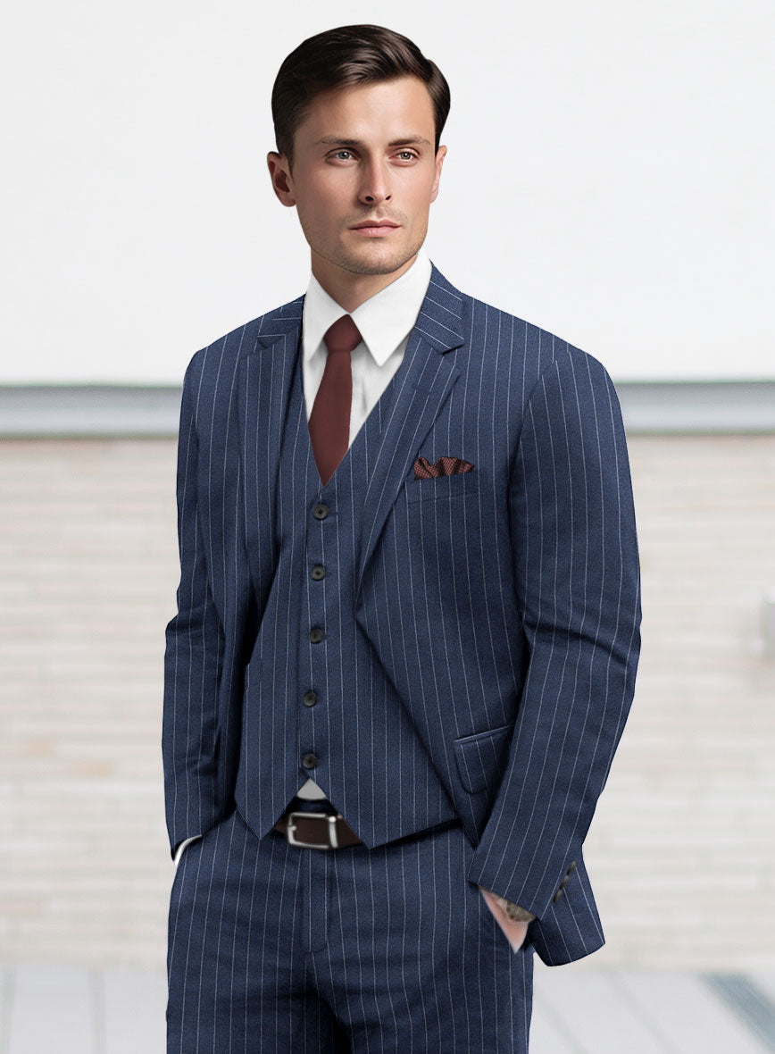 Italian Afito Royal Blue Chalkstripe Flannel Suit - StudioSuits