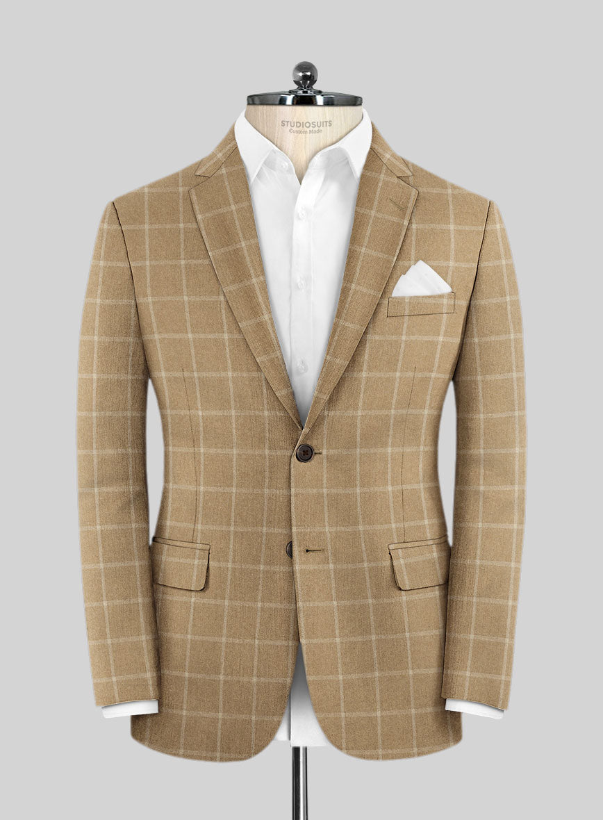 Italian Anbino Camel Brown Wool Jacket - StudioSuits