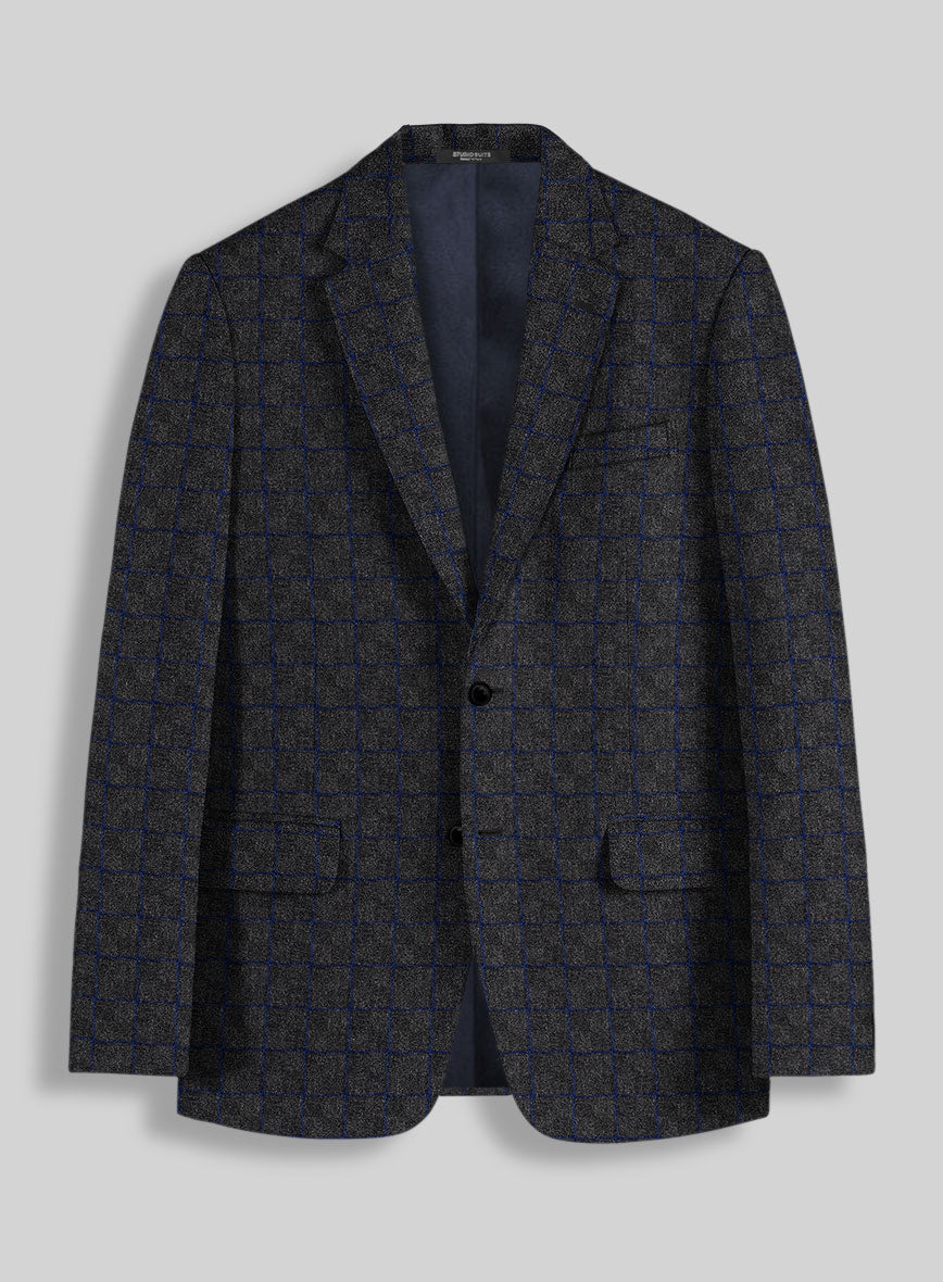 Italian Ashen Blue Check Tweed Jacket - StudioSuits