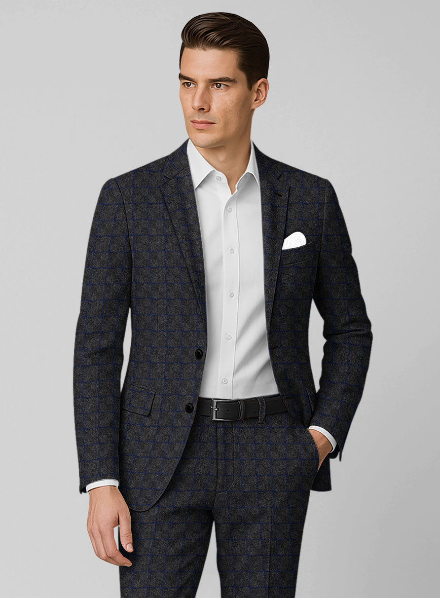 Italian Ashen Blue Check Tweed Jacket - StudioSuits