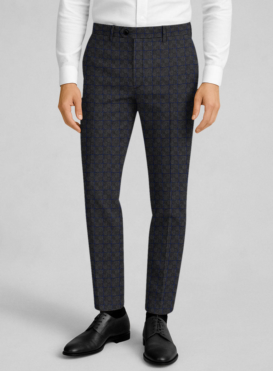 Italian Ashen Blue Check Tweed Pants - StudioSuits