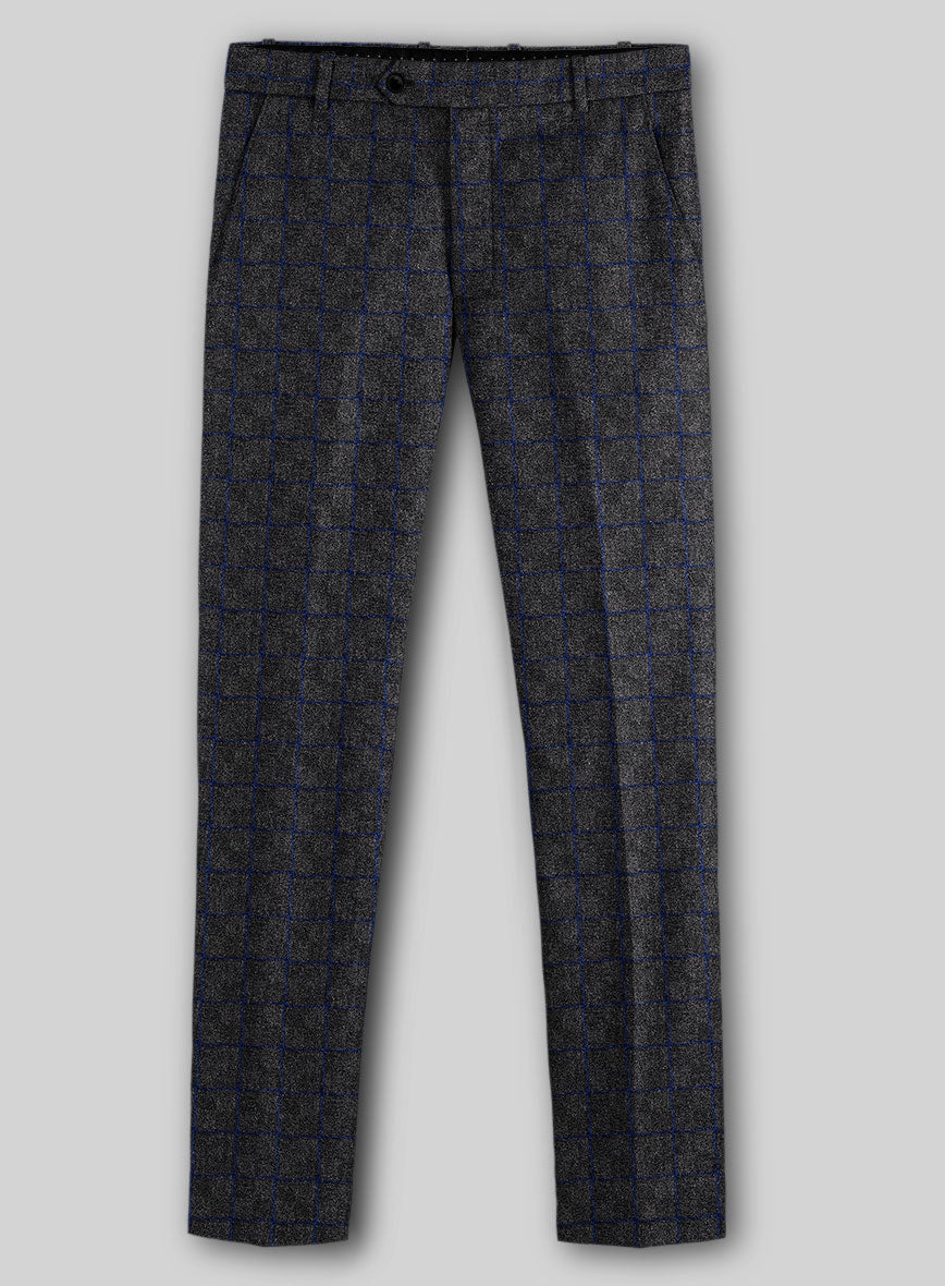 Italian Ashen Blue Check Tweed Pants - StudioSuits