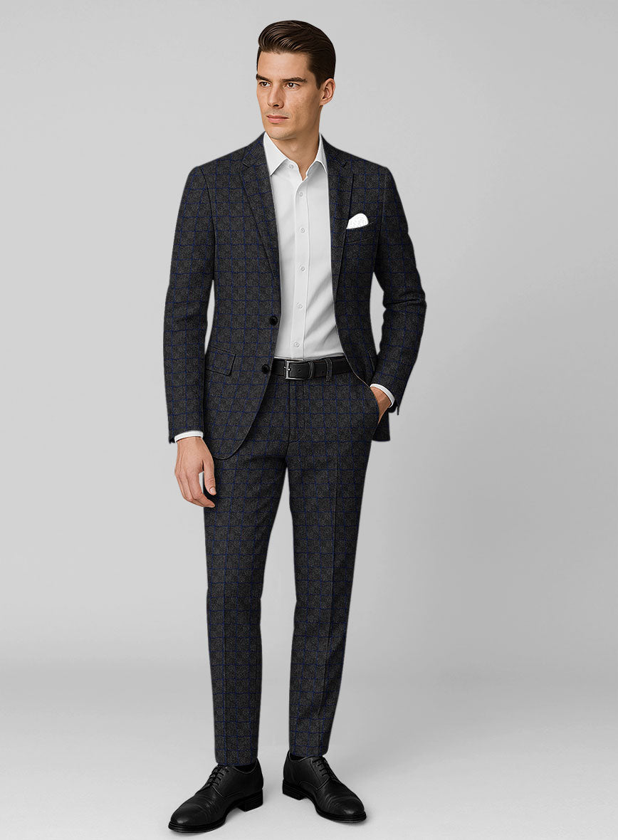 Italian Ashen Blue Check Tweed Suit - StudioSuits