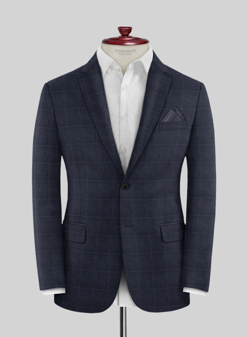 Italian Balca Blue Windowpane Flannel Suit - StudioSuits