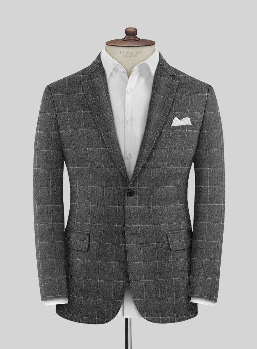 Italian Balca Gray Windowpane Flannel Jacket - StudioSuits