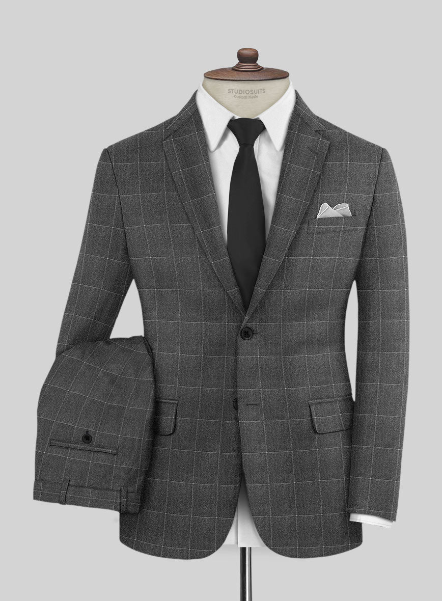 Italian Balca Gray Windowpane Flannel Suit - StudioSuits