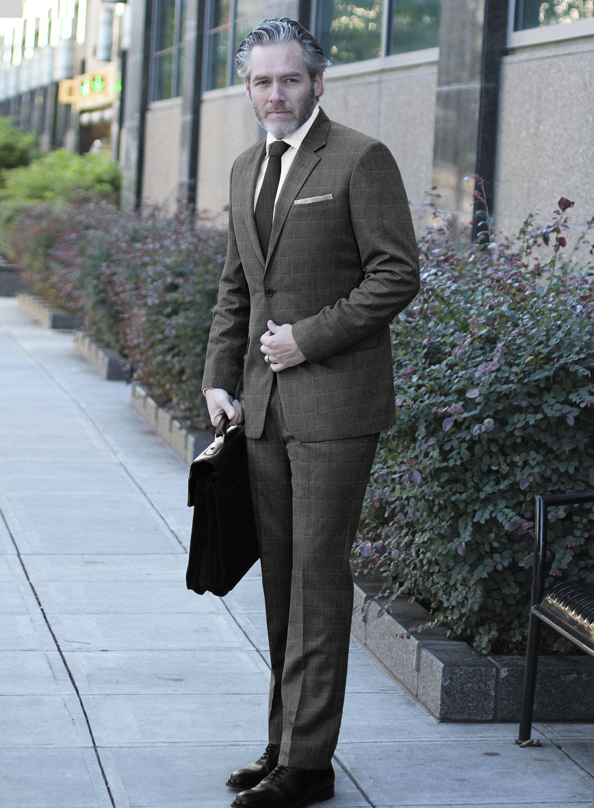 Italian Balca Gray Windowpane Flannel Suit - StudioSuits