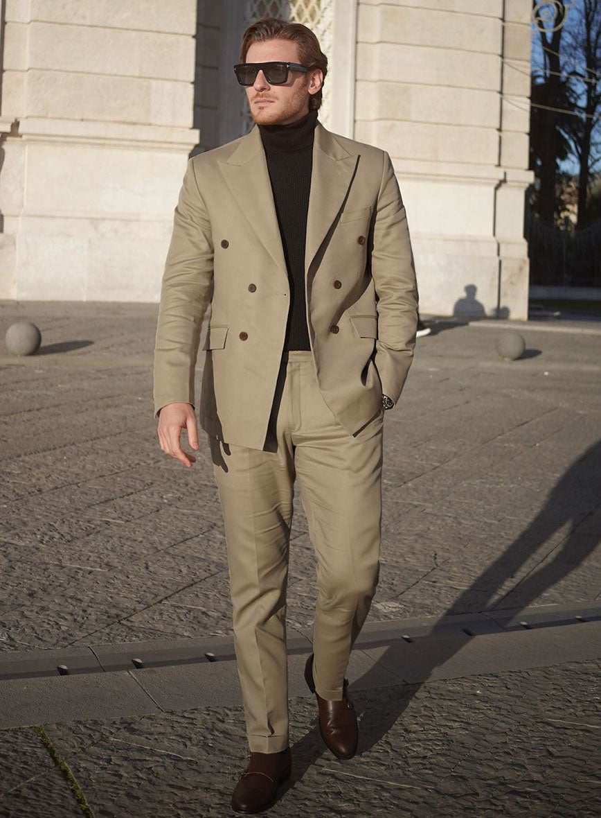 StudioSuits- Italian Beige Cotton Stretch Double Breasted Suit