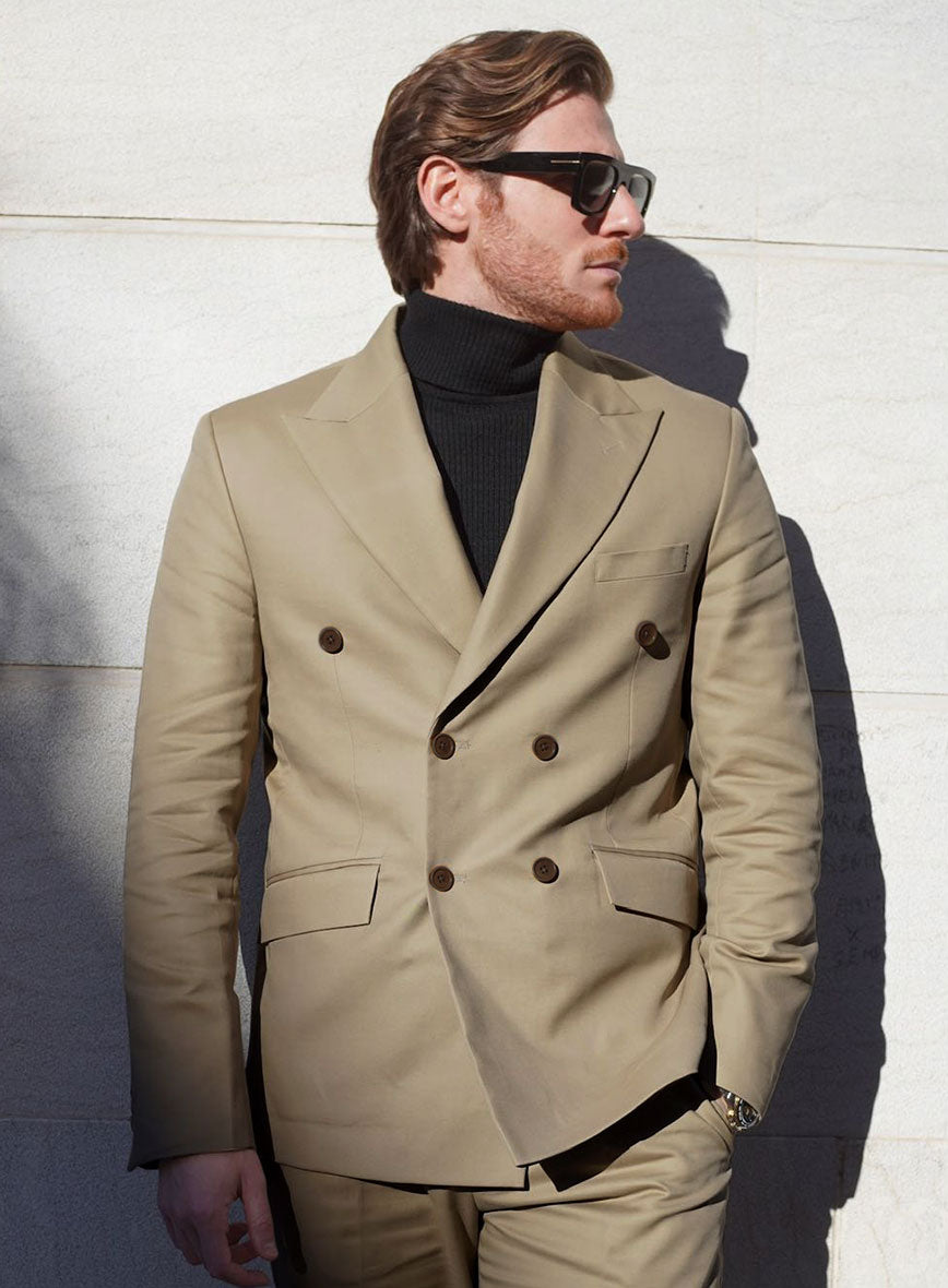 Italian Beige Cotton Stretch Double Breasted Suit - StudioSuits
