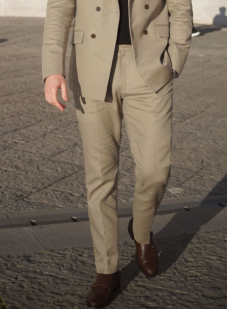 Italian Beige Cotton Stretch Double Breasted Suit - StudioSuits