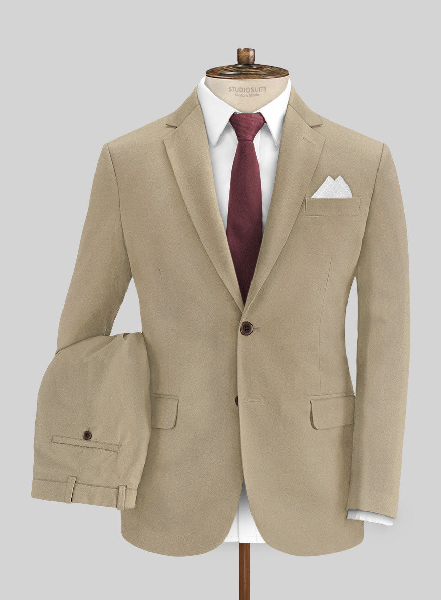 Italian Beige Cotton Stretch Suit - StudioSuits