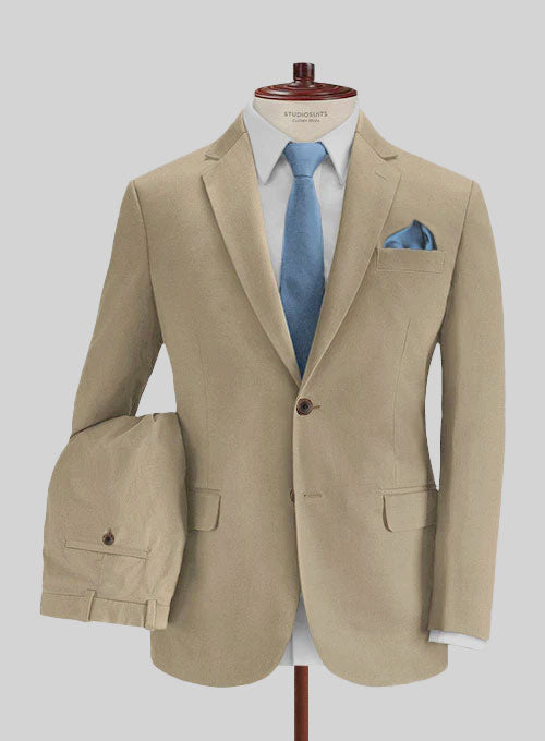 Italian Beige Cotton Stretch Suit - StudioSuits