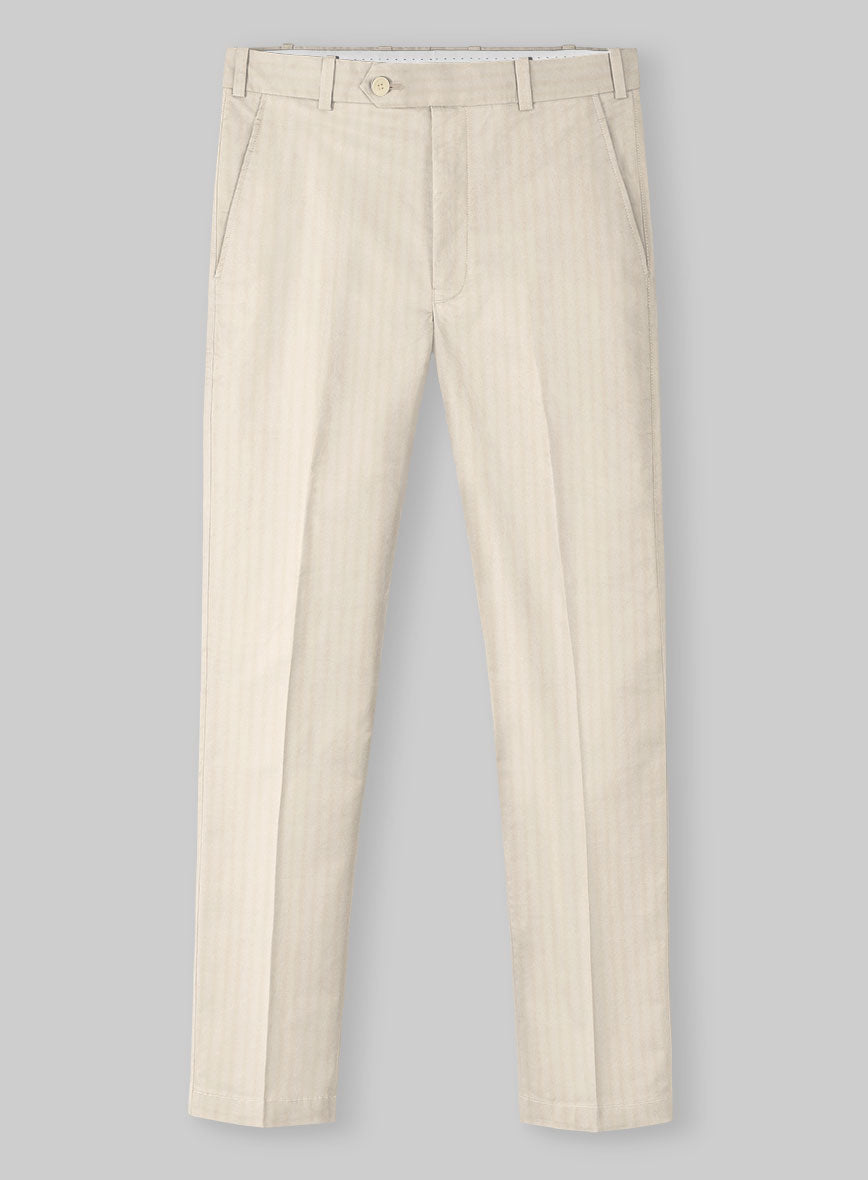 Italian Beige Herringbone Cotton Pants - StudioSuits