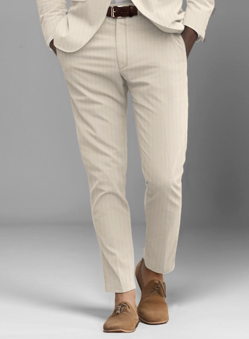 Italian Beige Herringbone Cotton Pants - StudioSuits