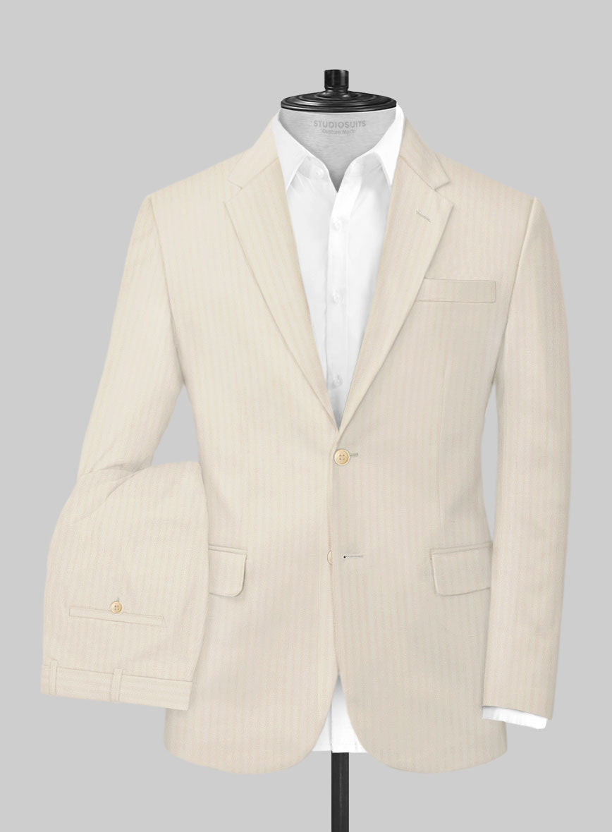 Italian Beige Herringbone Cotton Suit - StudioSuits