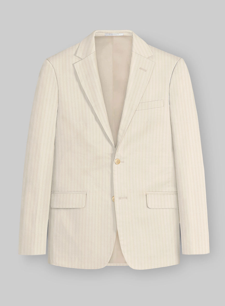 Italian Beige Herringbone Cotton Suit - StudioSuits