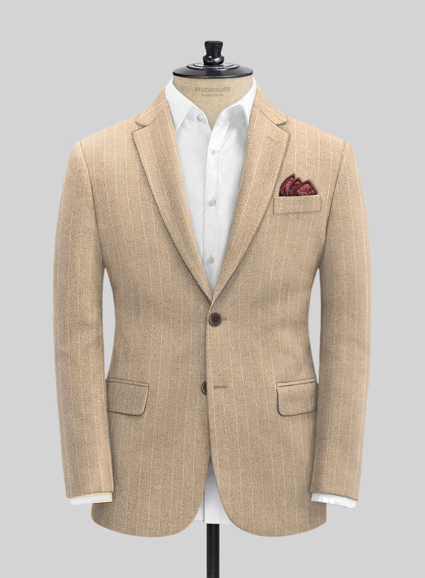 Italian Beige Stripe Clano Tweed Jacket - StudioSuits