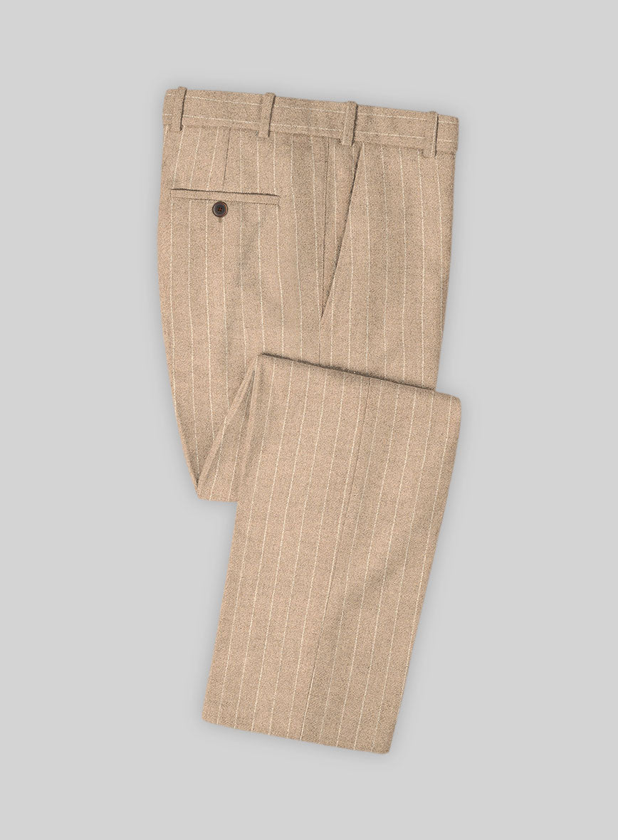 Italian Beige Stripe Clano Tweed Pants - StudioSuits