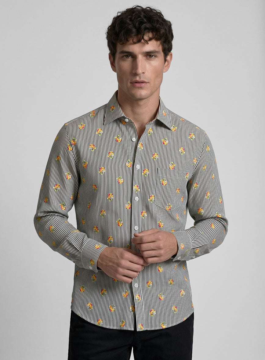 Italian Bengal Stripe Black Summer Linen Shirt - StudioSuits