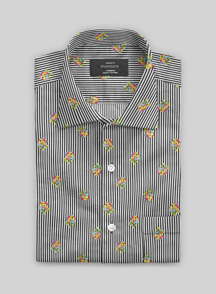 Italian Bengal Stripe Black Summer Linen Shirt - StudioSuits
