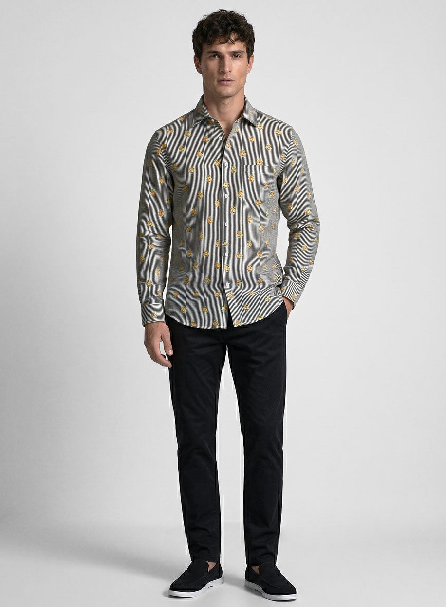 Italian Bengal Stripe Black Summer Linen Shirt - StudioSuits