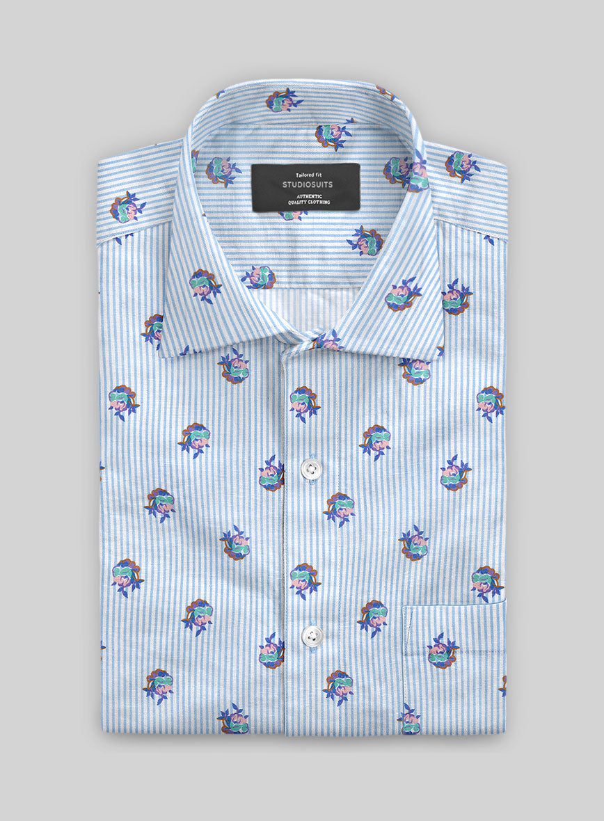 Italian Bengal Stripe Blue Summer Linen Shirt - StudioSuits