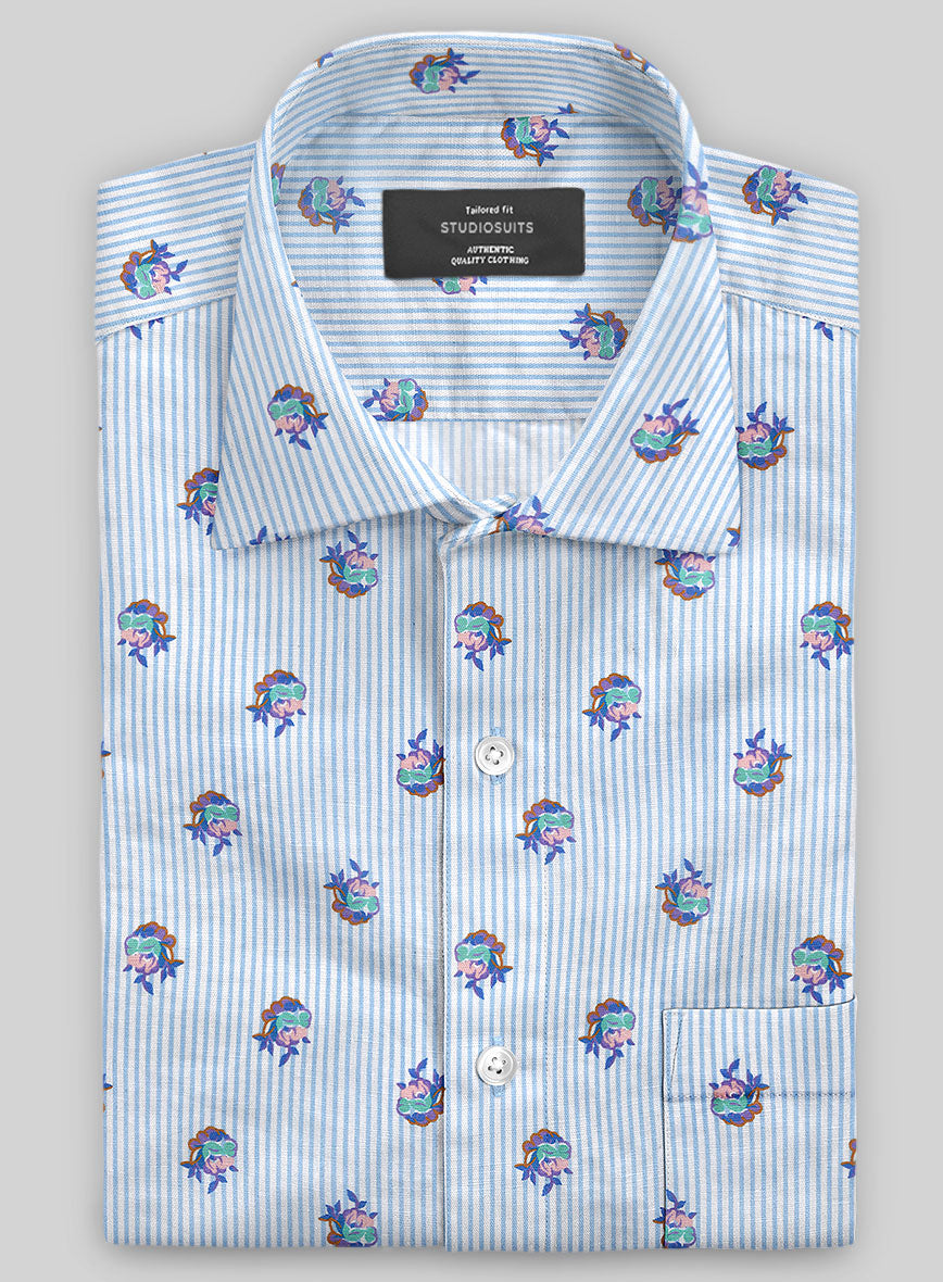 Italian Bengal Stripe Blue Summer Linen Shirt - StudioSuits