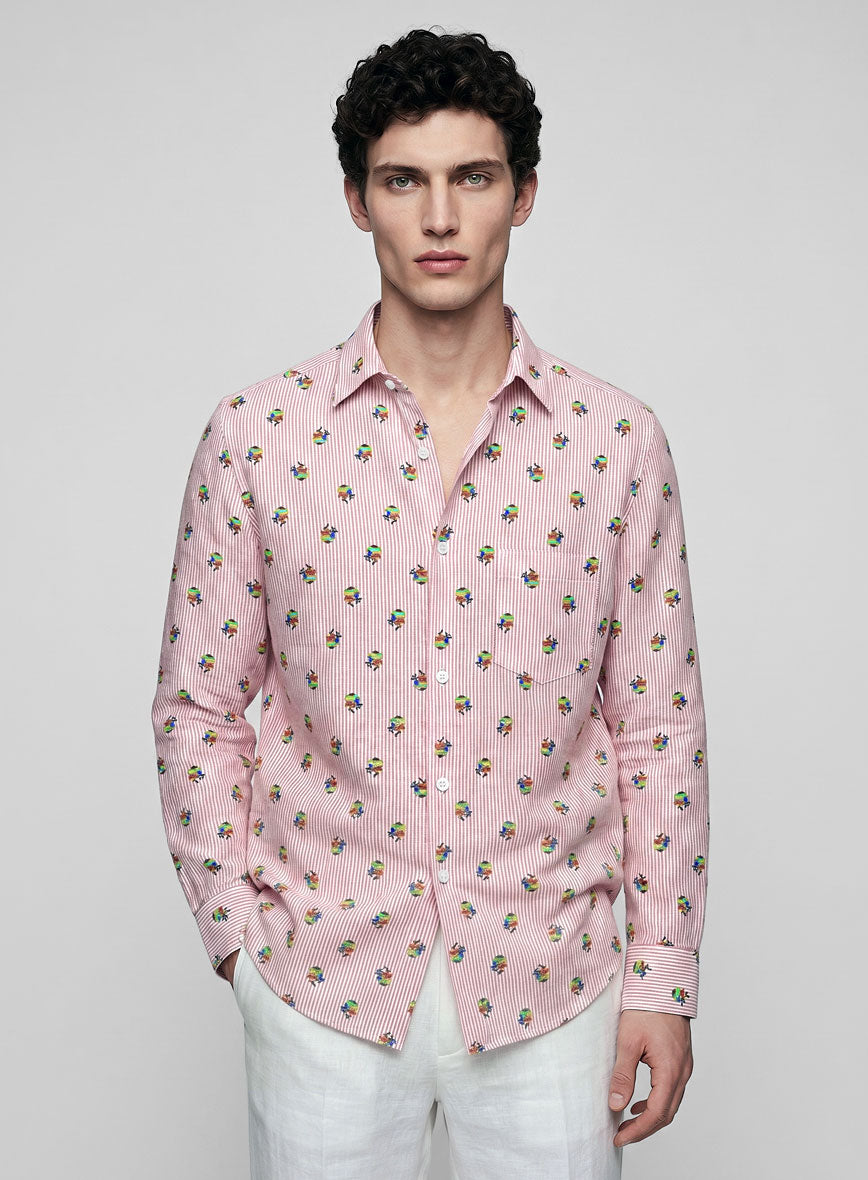 Italian Bengal Stripe Pink Summer Linen Shirt - StudioSuits