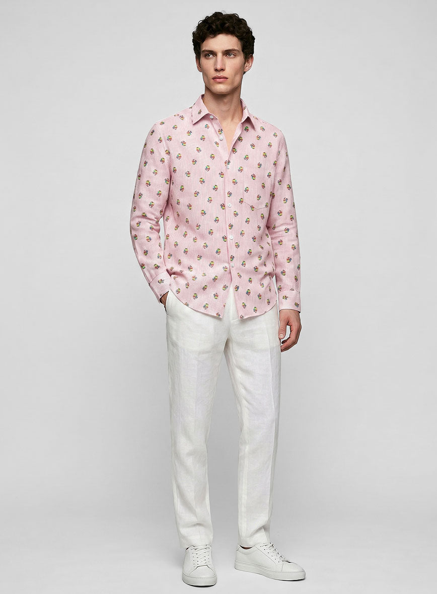 Italian Bengal Stripe Pink Summer Linen Shirt - StudioSuits