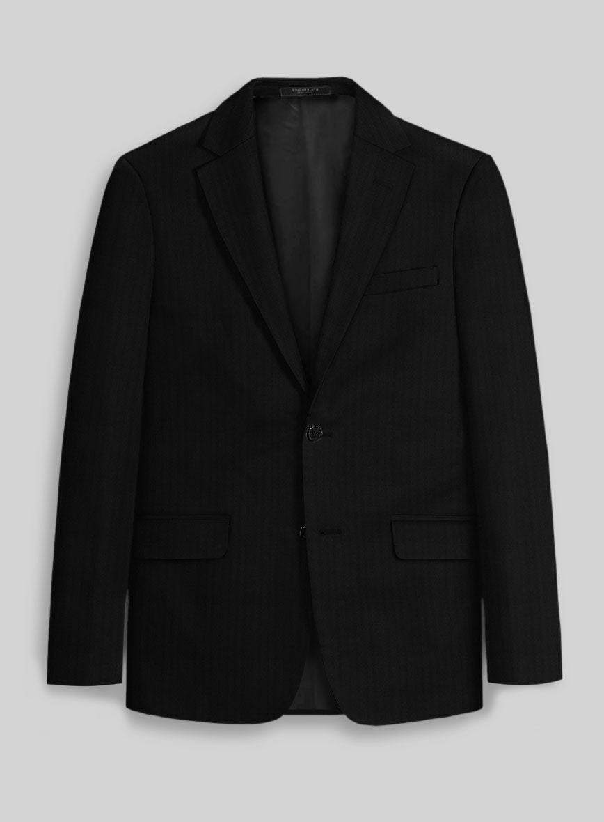 Italian Black Herringbone Cotton Jacket - StudioSuits