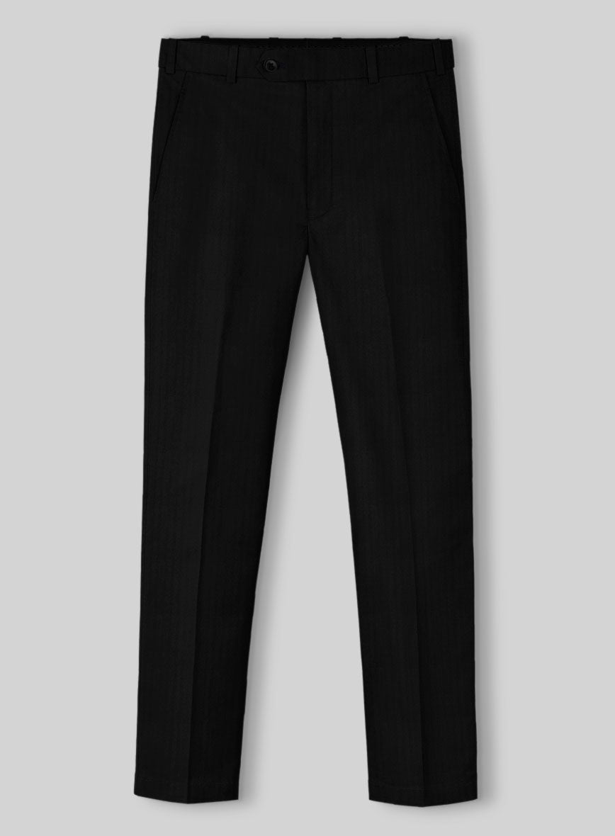 Italian Black Herringbone Cotton Pants - StudioSuits