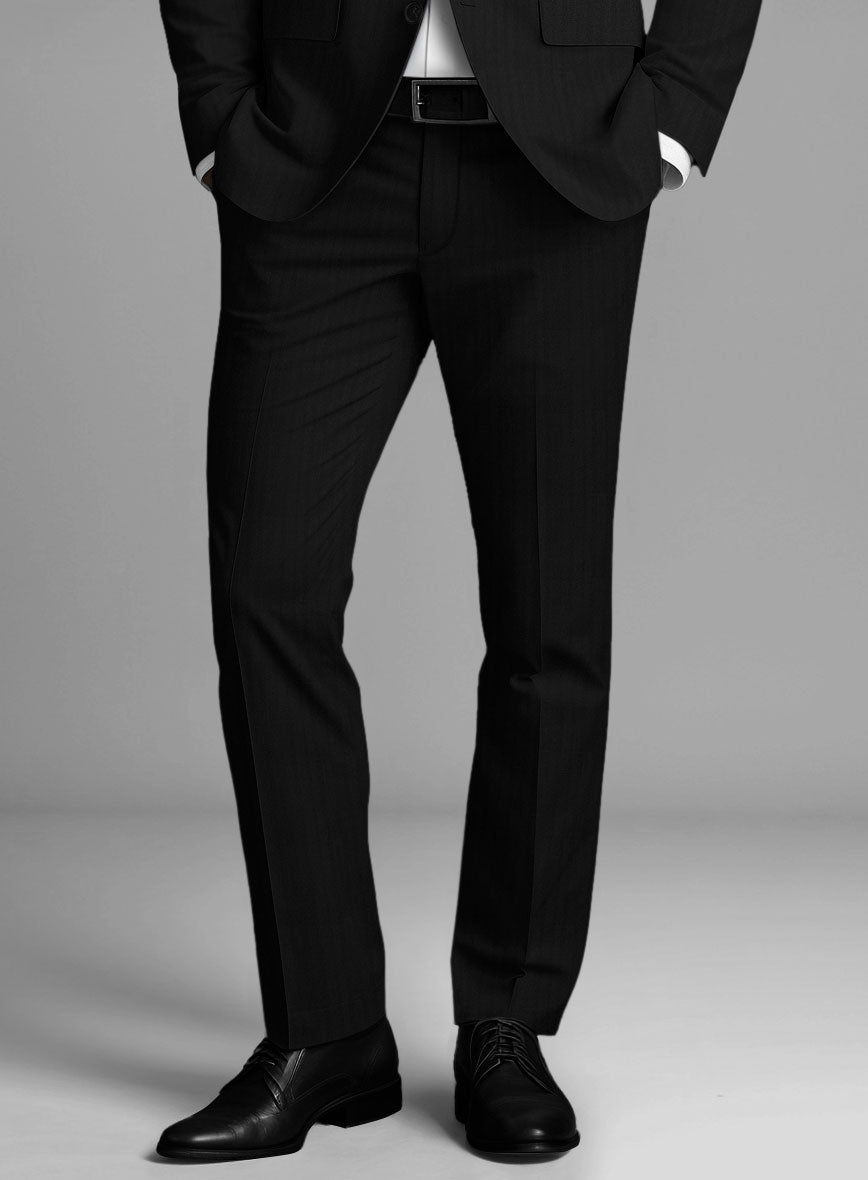 Italian Black Herringbone Cotton Pants - StudioSuits
