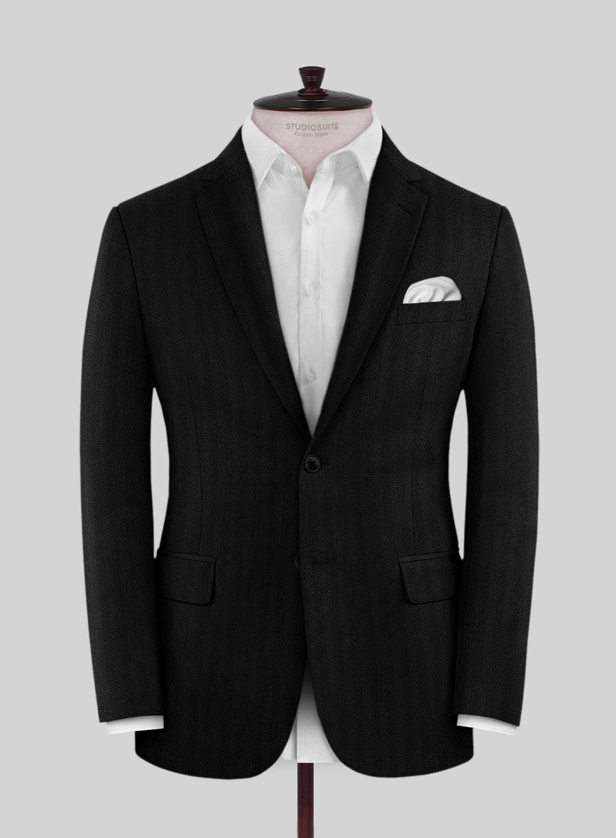 Italian Black Herringbone Flannel Jacket - StudioSuits