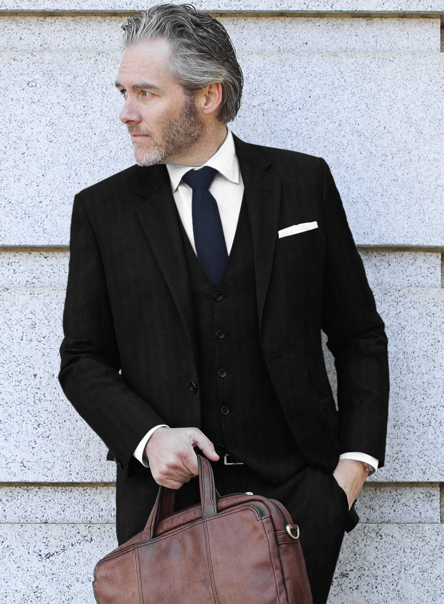 Italian Black Herringbone Flannel Jacket - StudioSuits