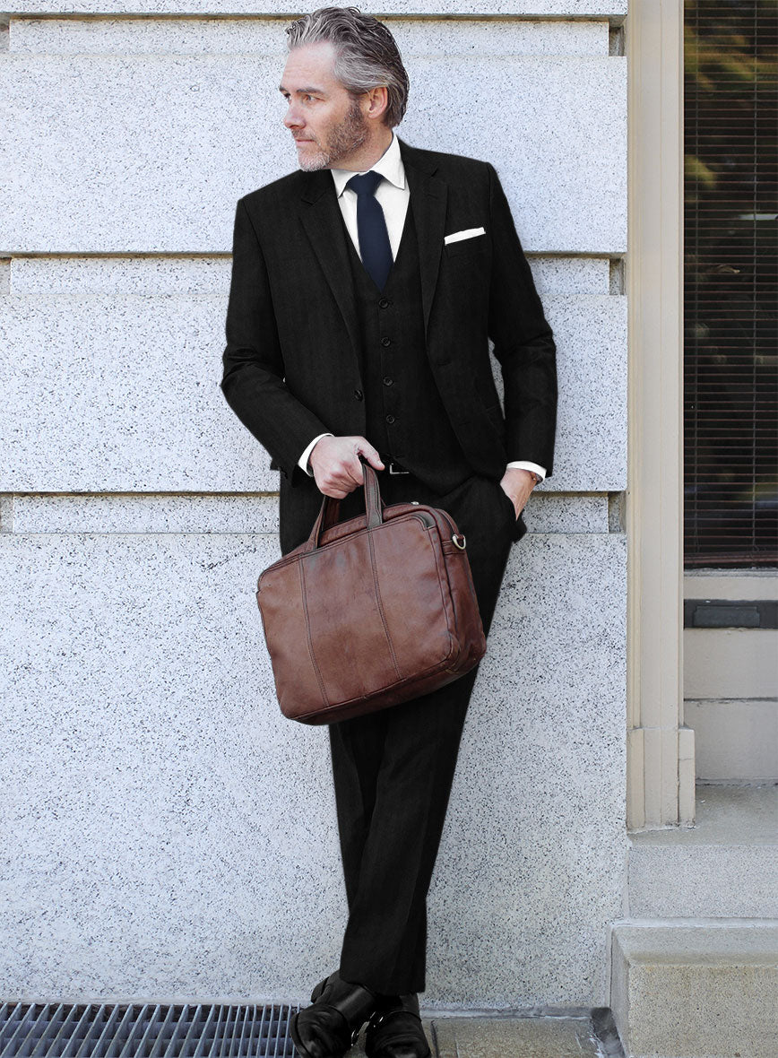 Italian Black Herringbone Flannel Suit - StudioSuits