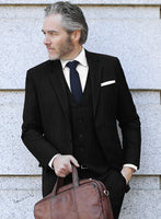 Italian Black Herringbone Flannel Suit - StudioSuits